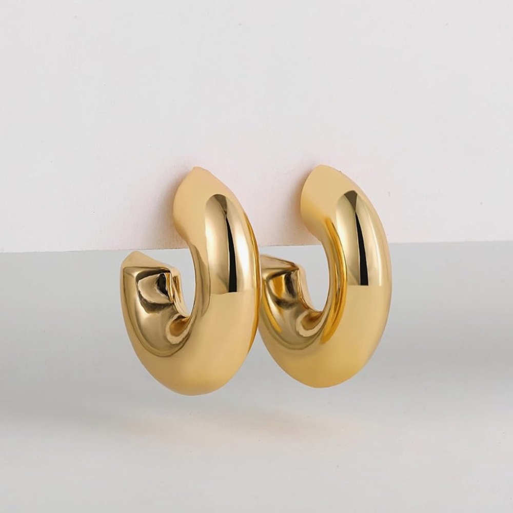 NEW 14K Gold Planted Chunky Hoop Earrings for Women